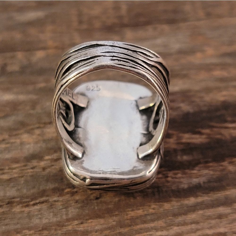 Sterling Paz Israel Labradorite Rextangle Bezel Set Organic Swirl Statement Ring - Picture 9 of 14